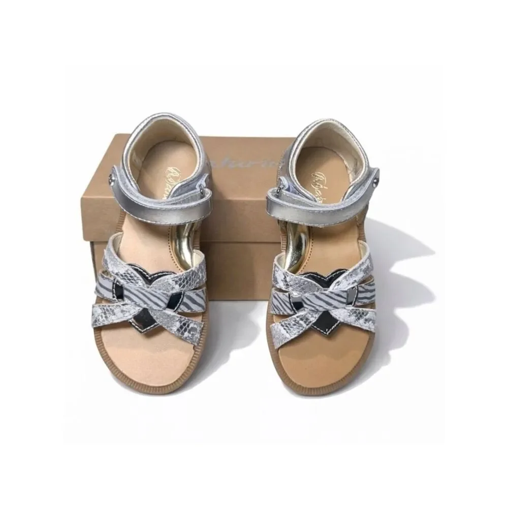 Toddler Girls Silver Leather Sandals EU 25 Metallic Python Dress Shoes US 8